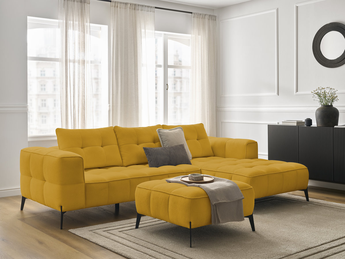 Canapé d'angle ANIS texturé avec pouf jaune