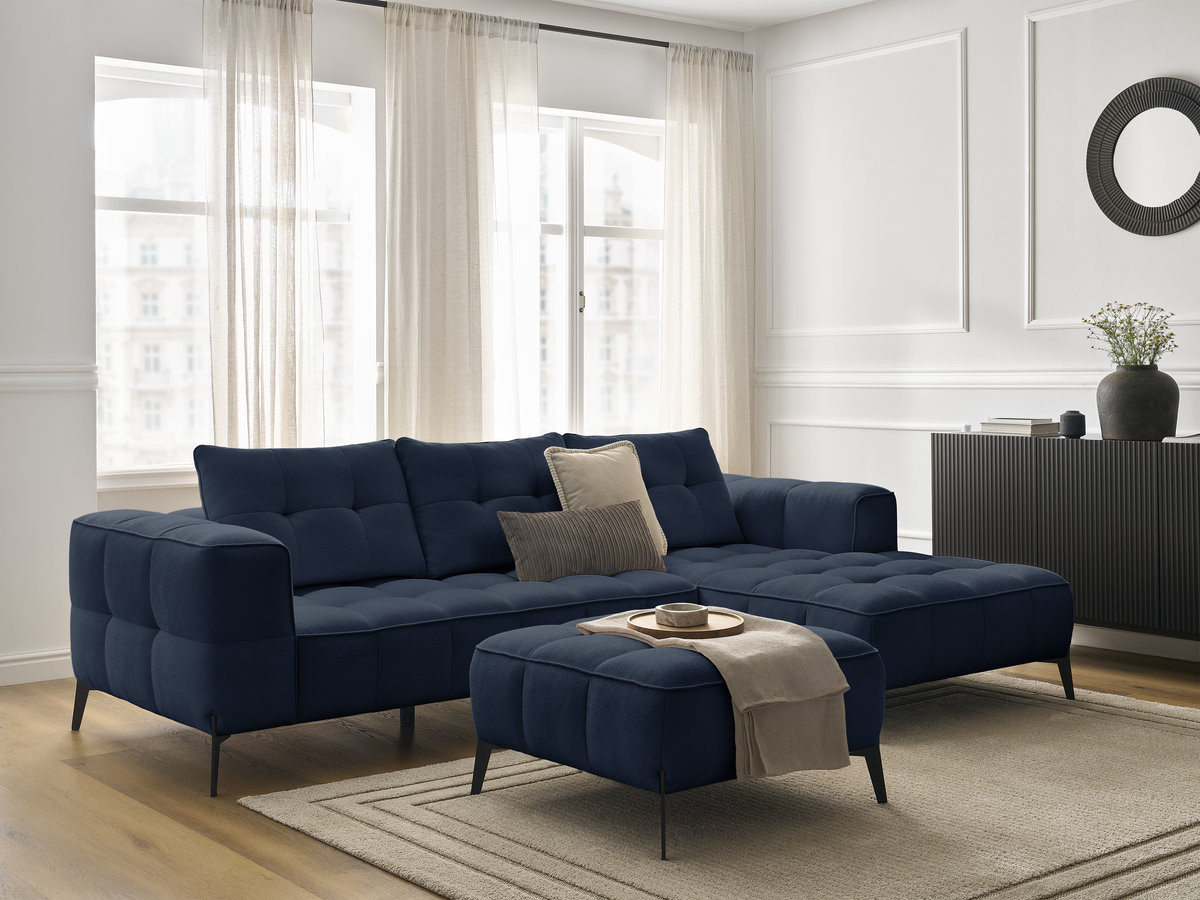 Canapé d'angle ANIS texturé avec pouf bleu
