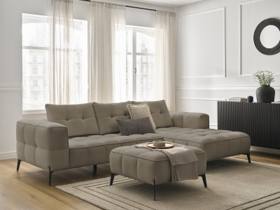 Canapé d'angle fixe ANIS tissu texturé avec pouf