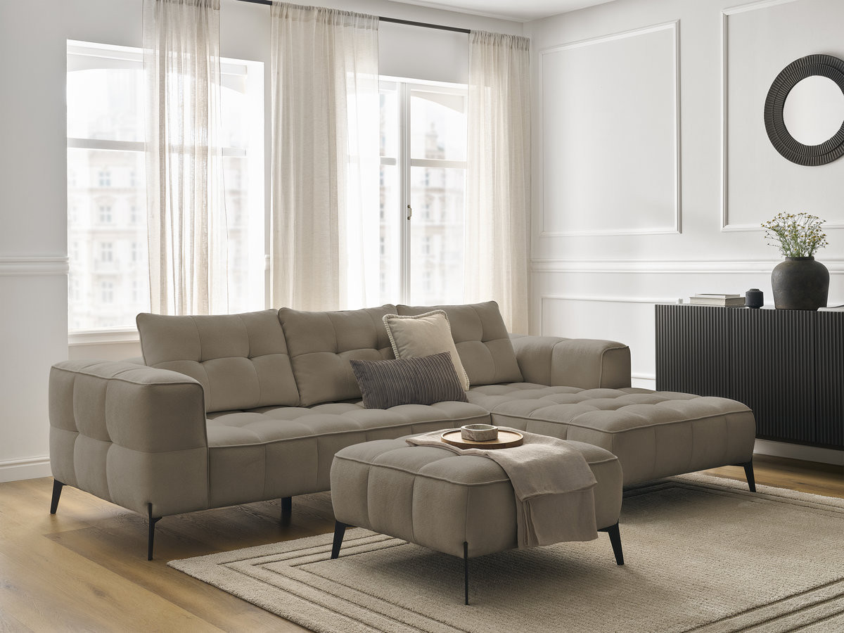 Canapé d'angle ANIS texturé avec pouf taupe