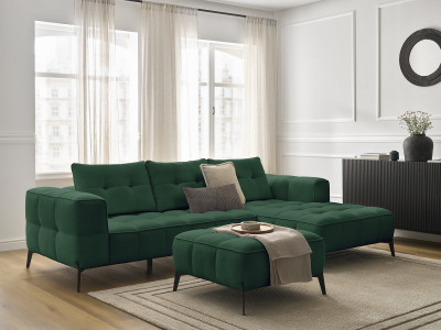 Canapé d'angle fixe ANIS tissu texturé avec pouf
