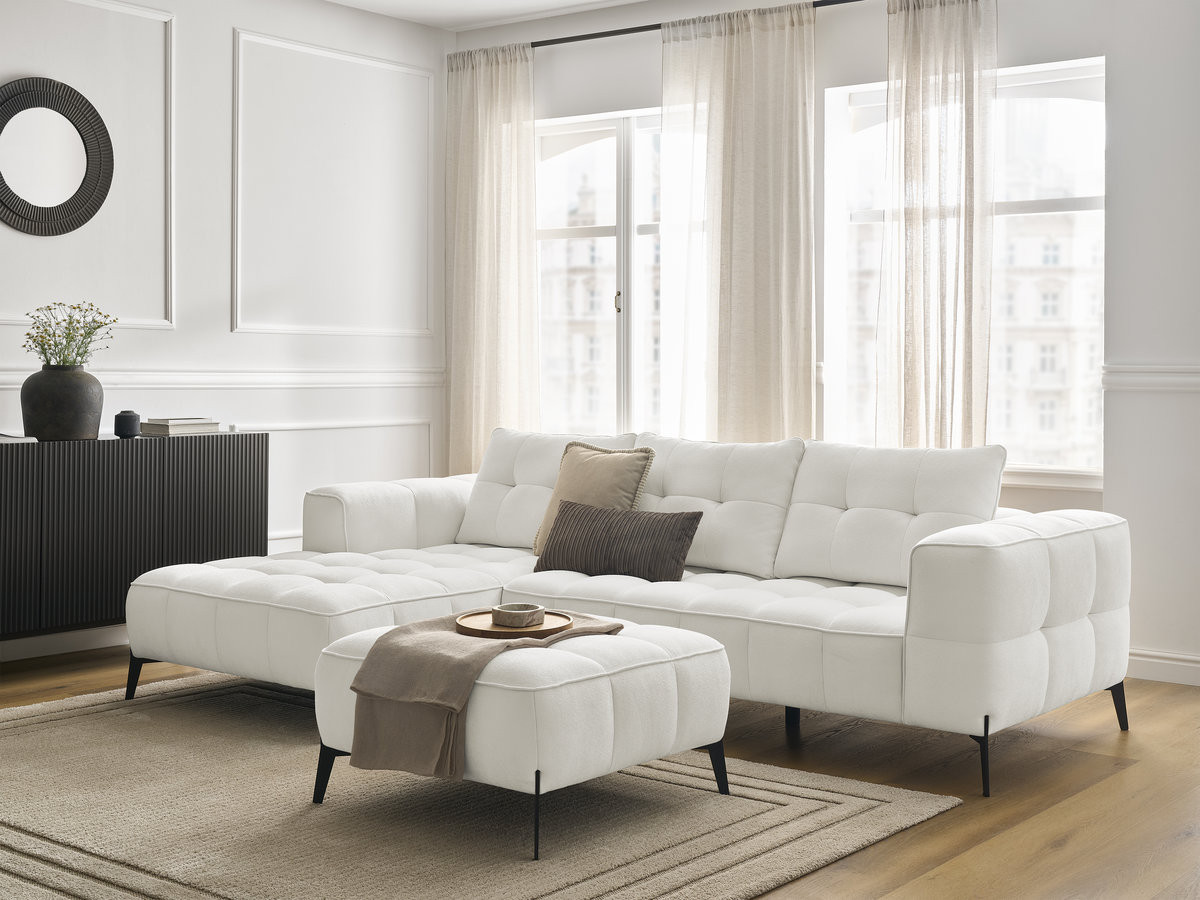 Canapé d'angle ANIS texturé avec pouf blanc