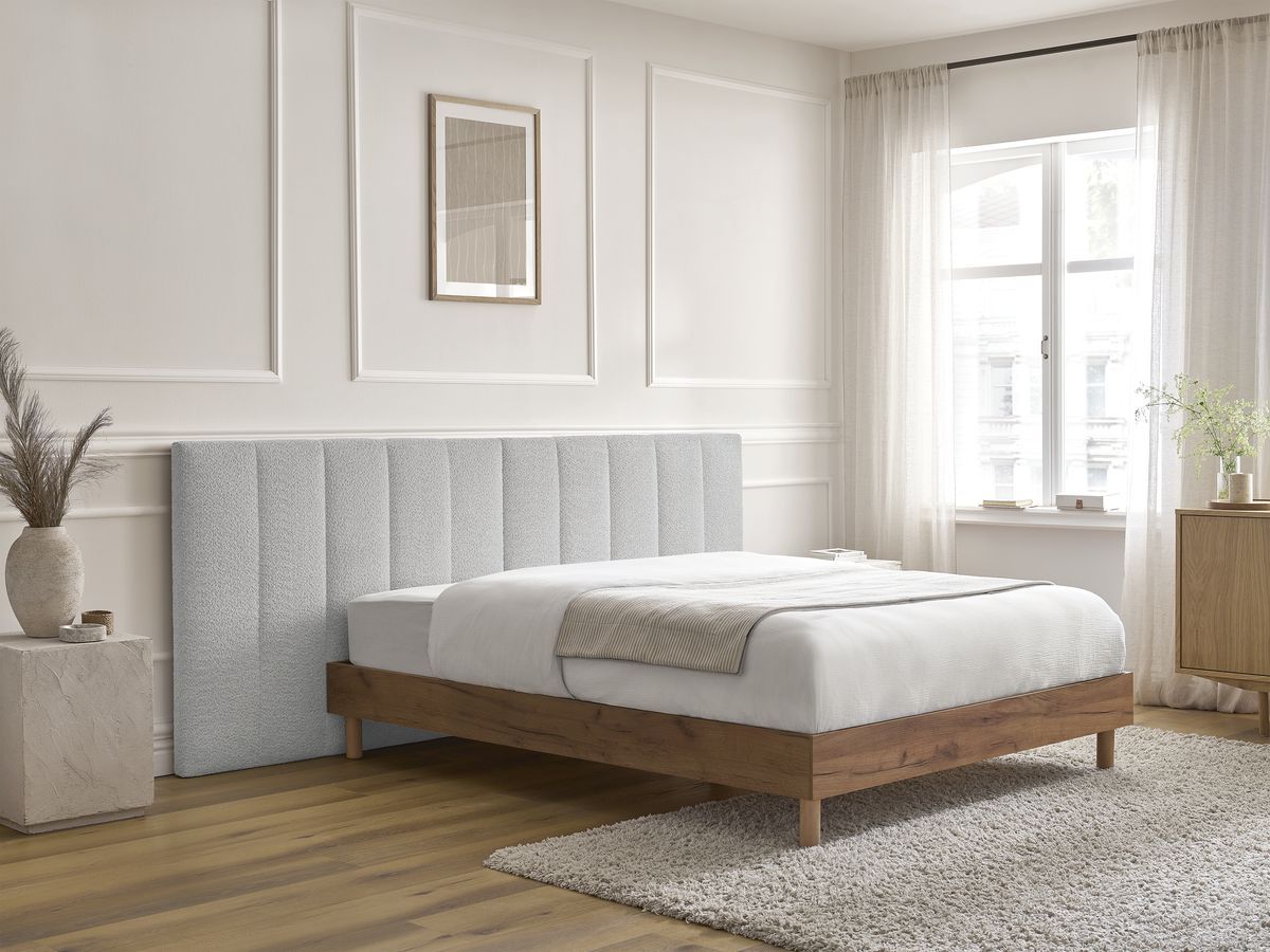 Lit TIMO bois clair avec lattes massives gris — vue 6