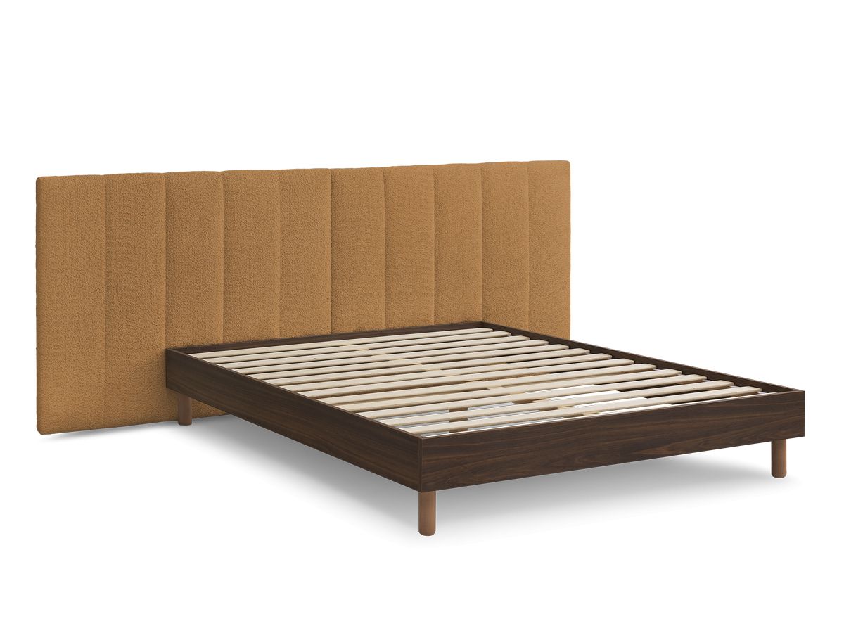 timo donkerhouten bed met massieve lattenbodem gekleurd geel