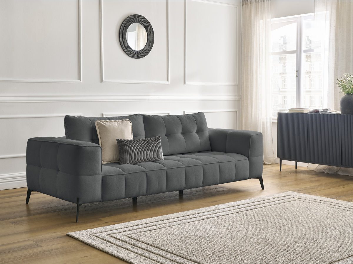 Canapé droit 3 places ANIS texturé gris foncé