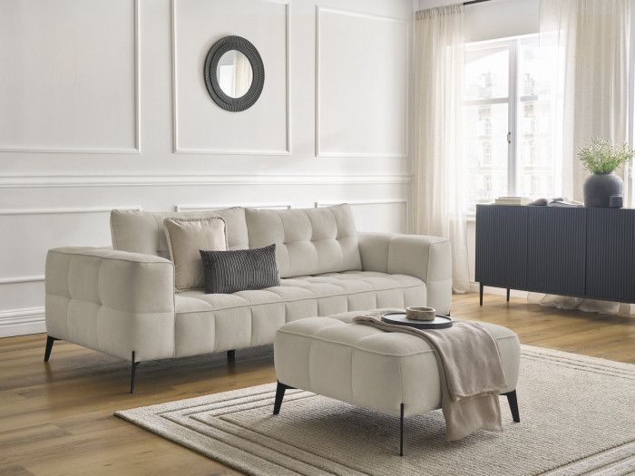 Canapé droit fixe 3 places ANIS tissu texturé avec pouf