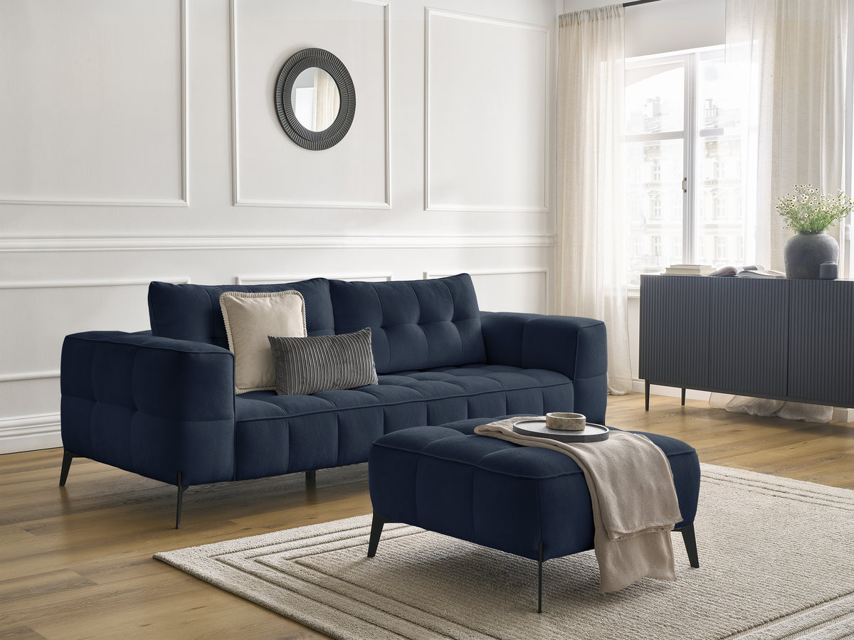 Canapé droit 3 places ANIS texturé avec pouf bleu