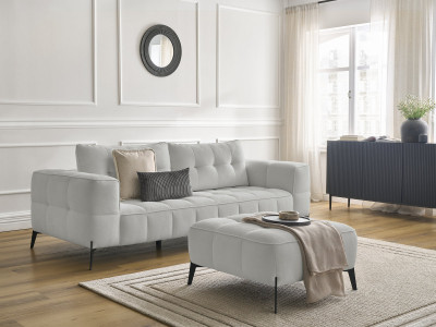 Canapé droit fixe 3 places ANIS tissu texturé avec pouf