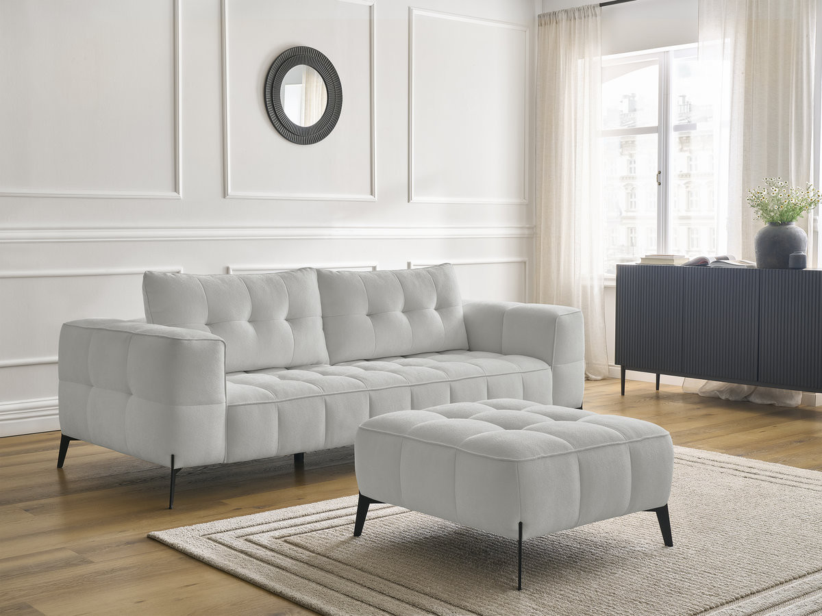 Canapé droit 3 places ANIS texturé avec pouf gris clair — vue 6