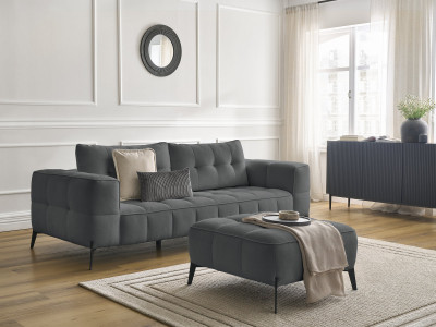 Canapé droit fixe 3 places ANIS tissu texturé avec pouf