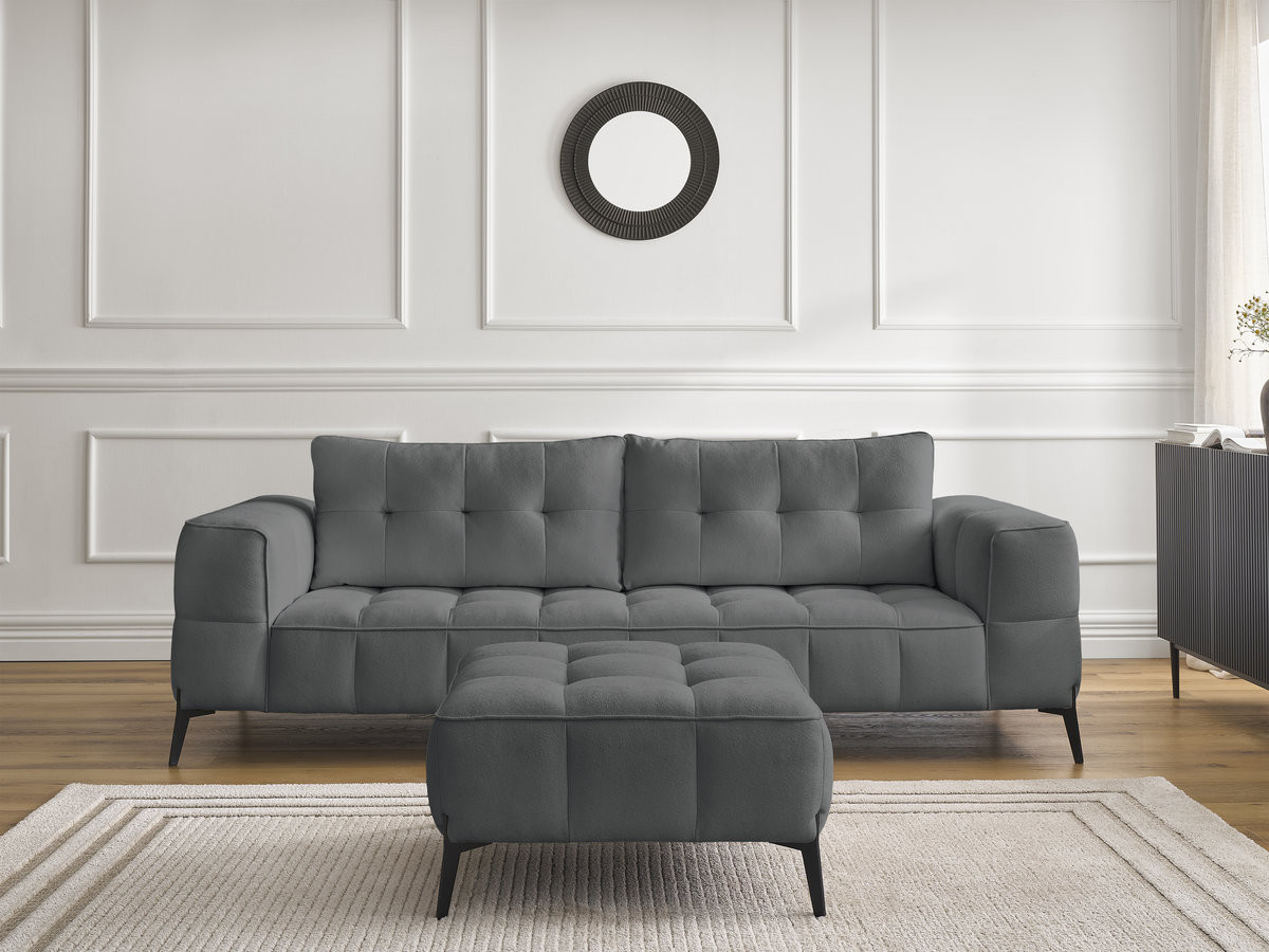 Canapé droit 3 places ANIS texturé avec pouf gris foncé — vue 5