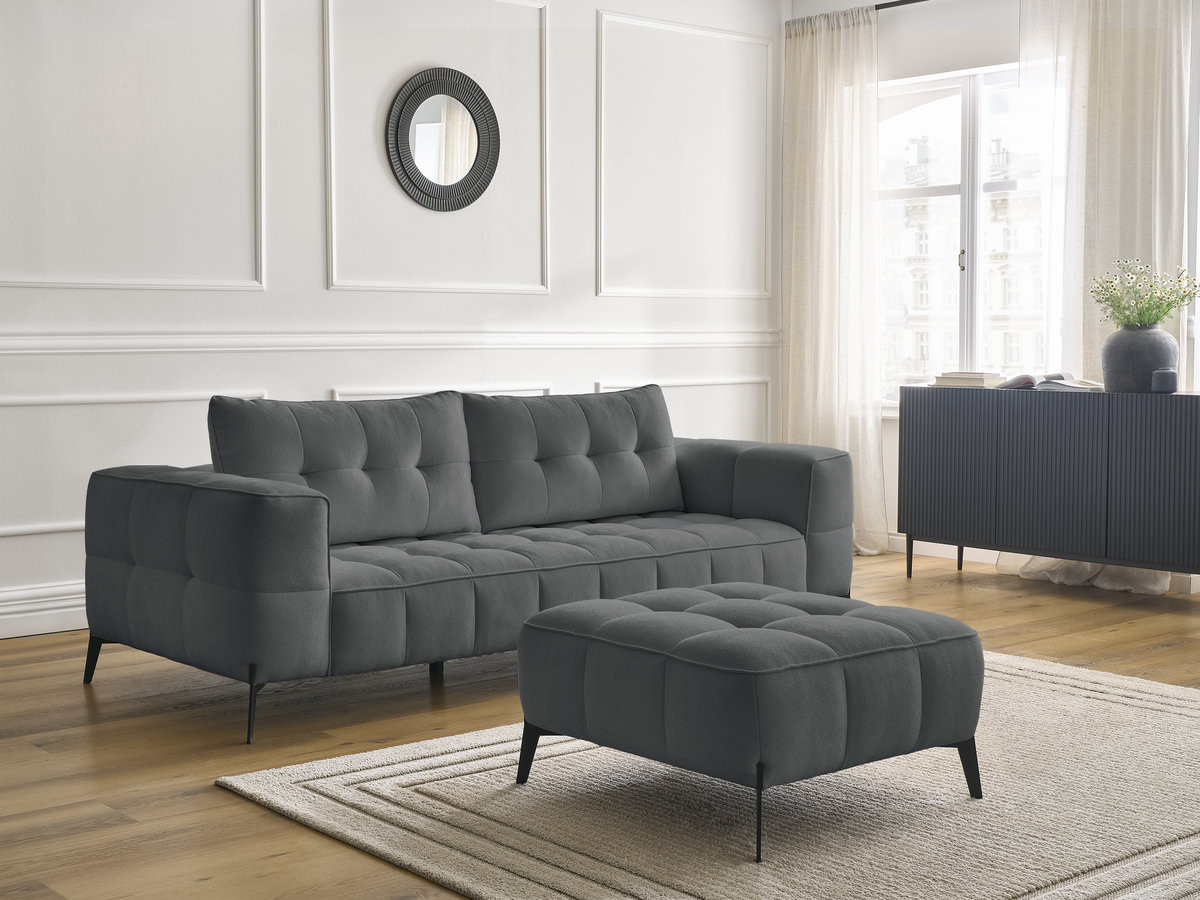 Canapé droit 3 places ANIS texturé avec pouf gris foncé — vue 6