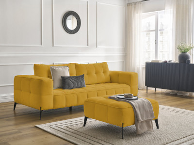 Canapé droit fixe 3 places ANIS tissu texturé avec pouf