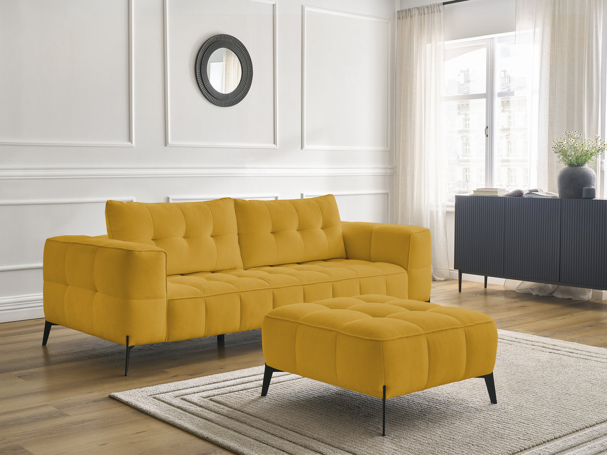 Canapé droit 3 places ANIS texturé avec pouf jaune — vue 6