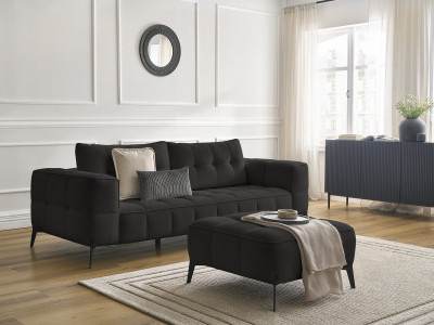 Canapé droit fixe 3 places ANIS tissu texturé avec pouf