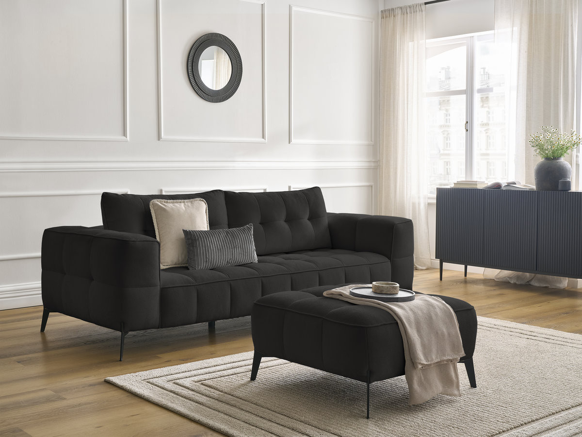 Canapé droit 3 places ANIS texturé avec pouf noir