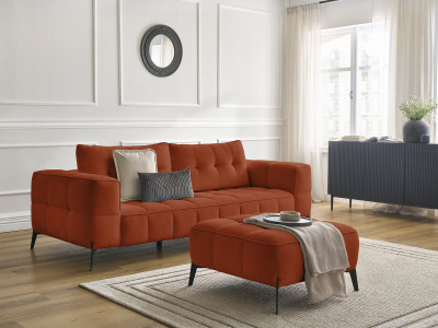 Canapé droit fixe 3 places ANIS tissu texturé avec pouf
