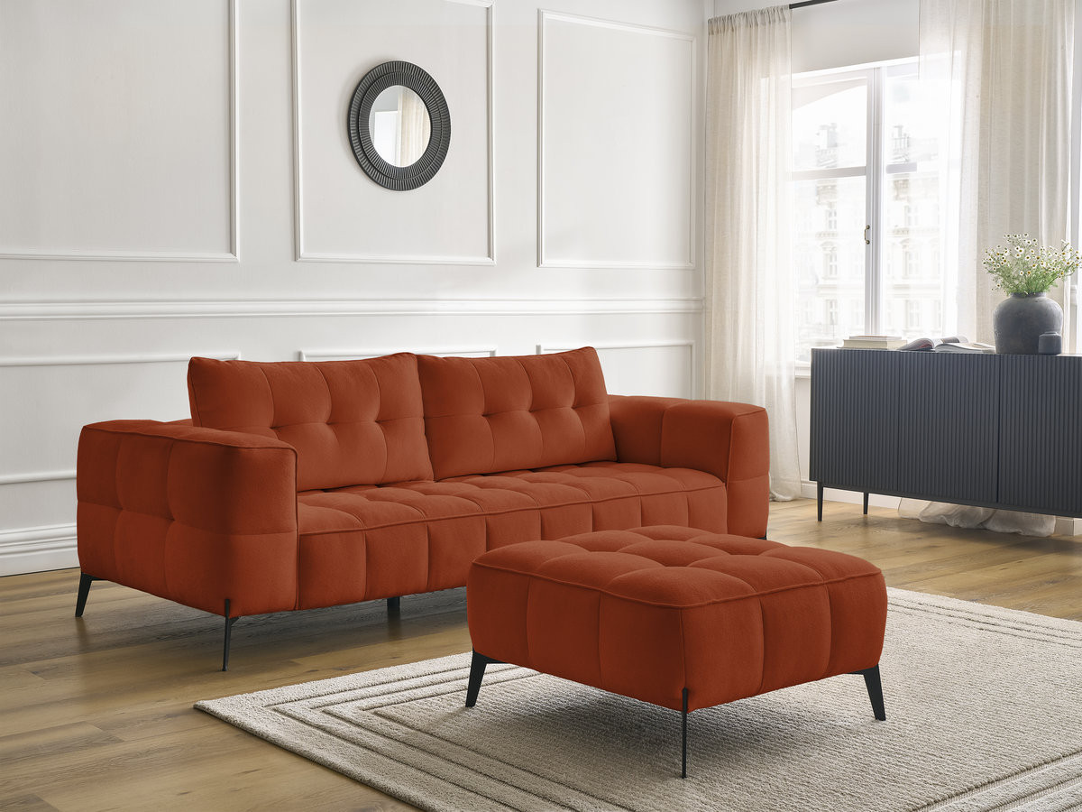 Canapé droit 3 places ANIS texturé avec pouf orange — vue 6