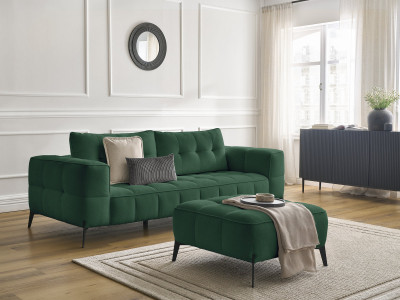 Canapé droit fixe 3 places ANIS tissu texturé avec pouf