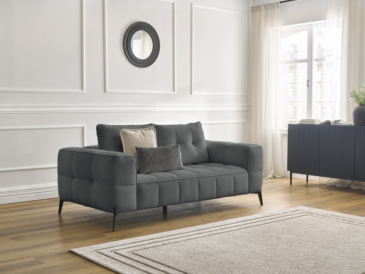 Canapé droit 2 places ANIS texturé gris foncé