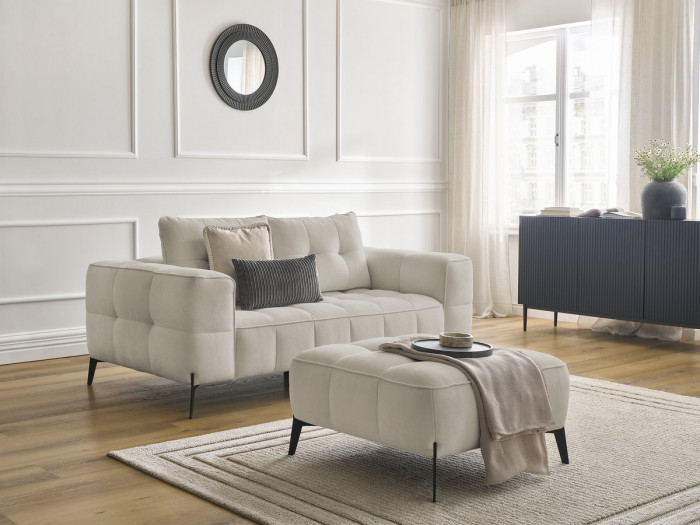 Canapé droit fixe 2 places ANIS tissu texturé avec pouf