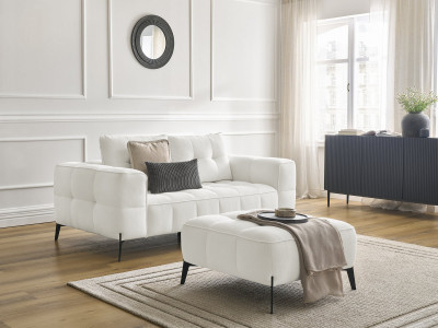 Canapé droit fixe 2 places ANIS tissu texturé avec pouf