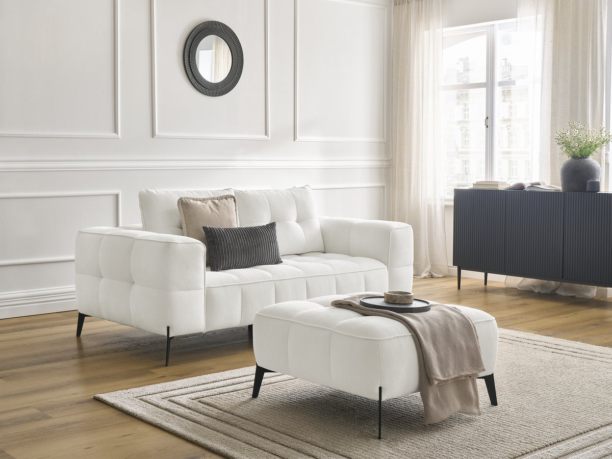 Canapé droit 2 places ANIS texturé avec pouf blanc