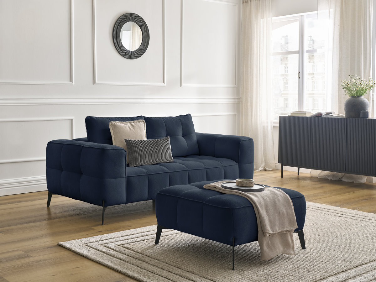 Canapé droit 2 places ANIS texturé avec pouf bleu