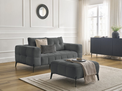 Canapé droit fixe 2 places ANIS tissu texturé avec pouf