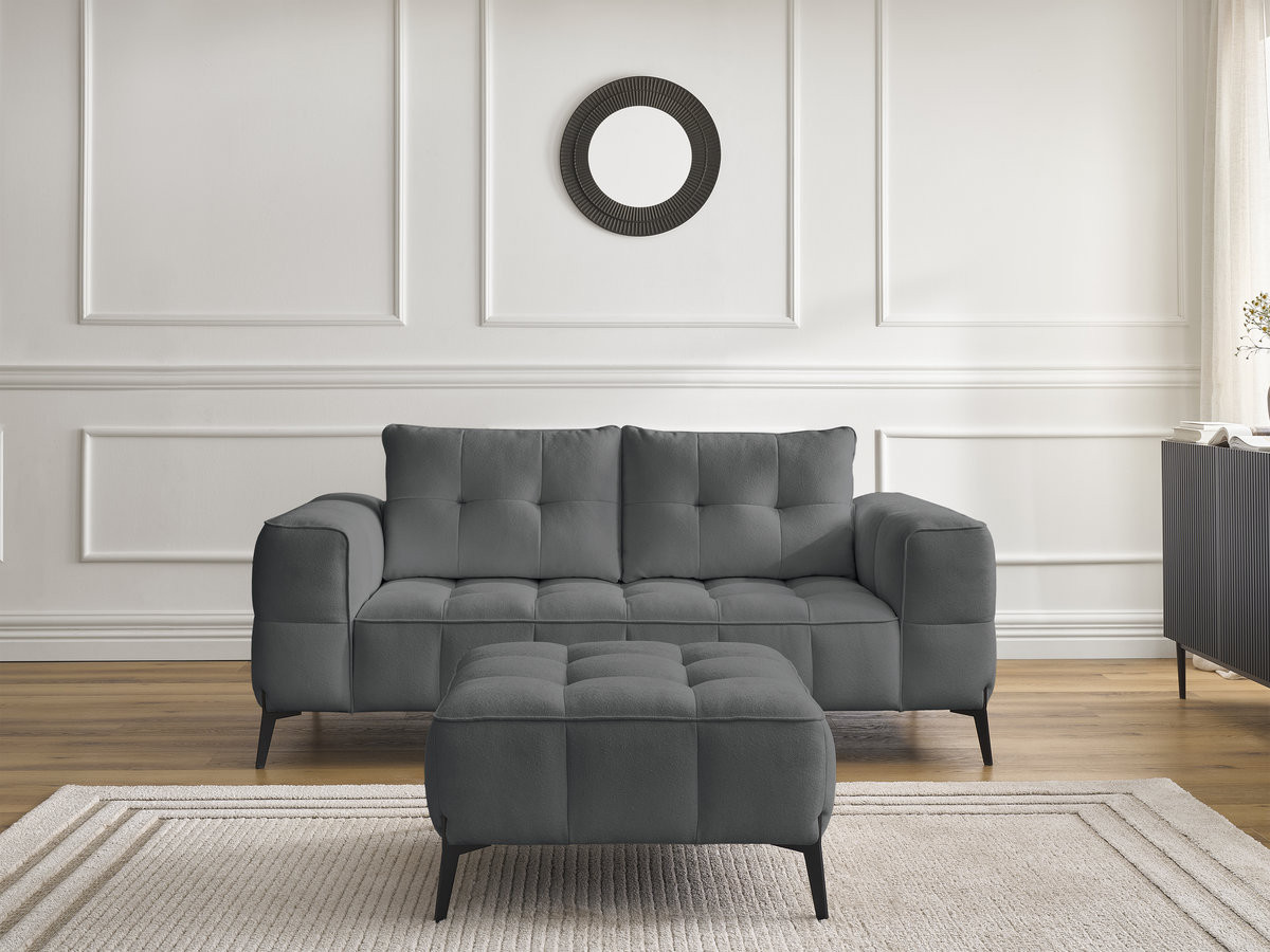 Canapé droit 2 places ANIS texturé avec pouf gris foncé — vue 5