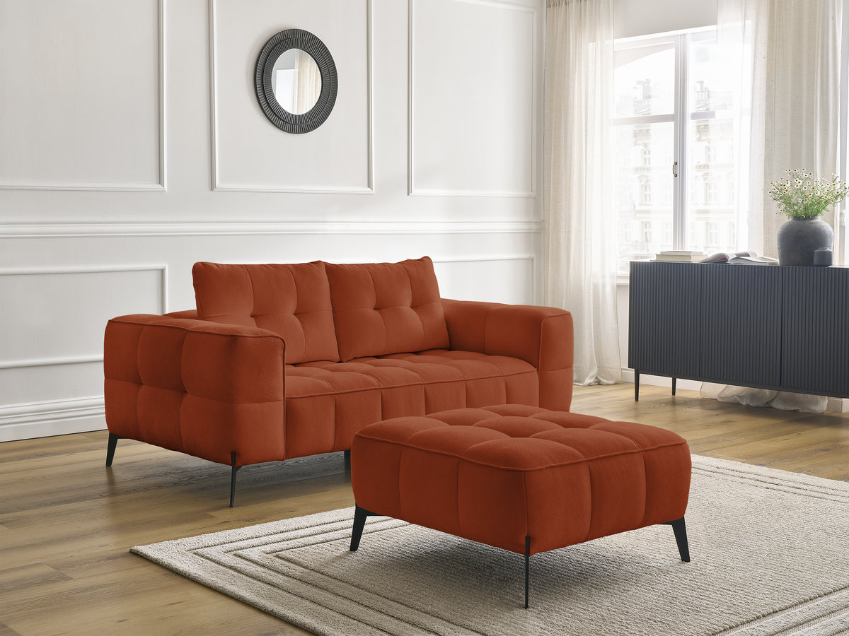 Canapé droit 2 places ANIS texturé avec pouf orange — vue 6