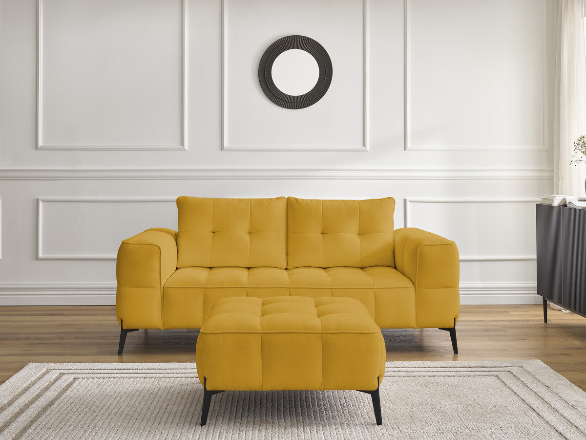 Canapé droit 2 places ANIS texturé avec pouf jaune — vue 5