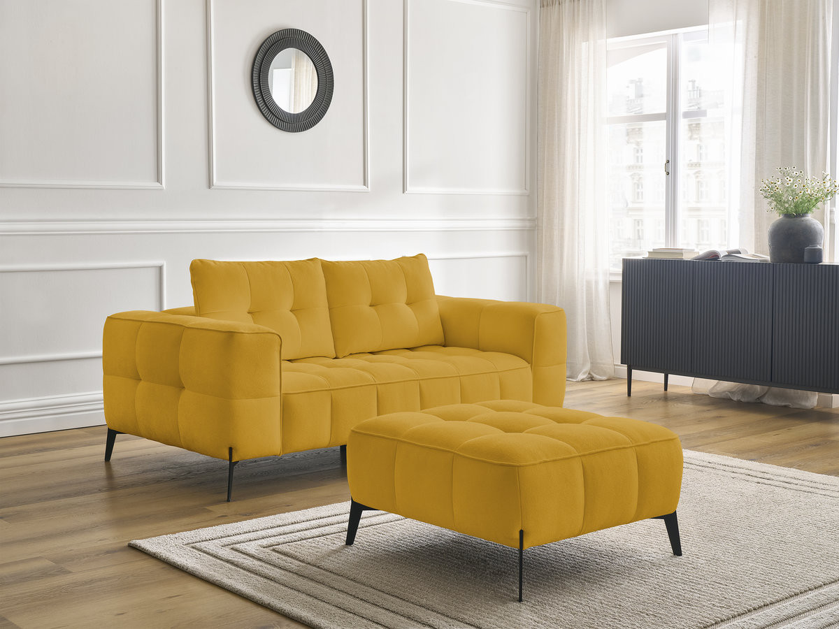 Canapé droit 2 places ANIS texturé avec pouf jaune — vue 6