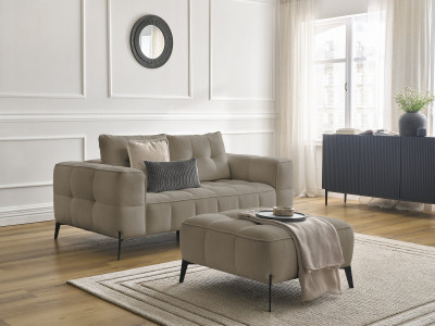 Canapé droit fixe 2 places ANIS tissu texturé avec pouf