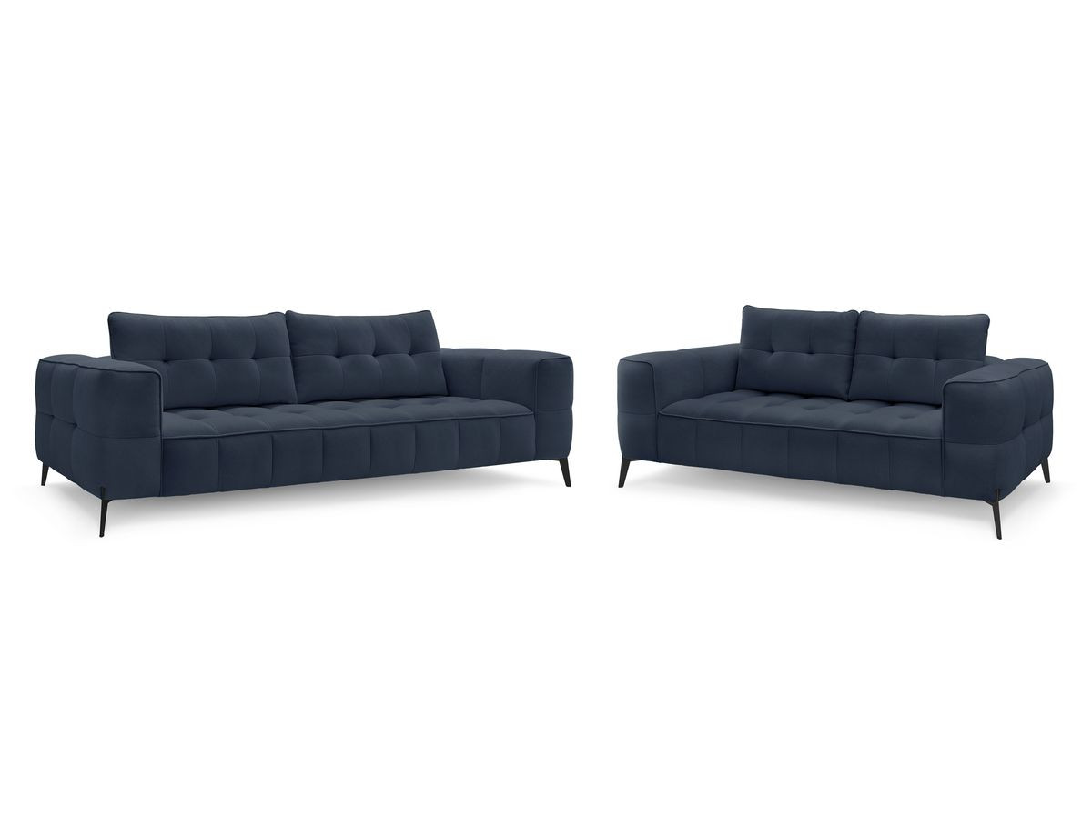 vaste rechte bankset 3 + 2 zitplaatsen anis structuurstof gekleurd blauw