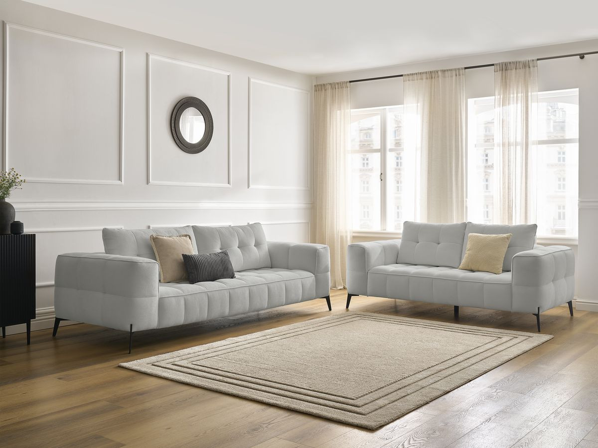 Ensemble canapé droit 3 + 2 places ANIS texturé gris clair