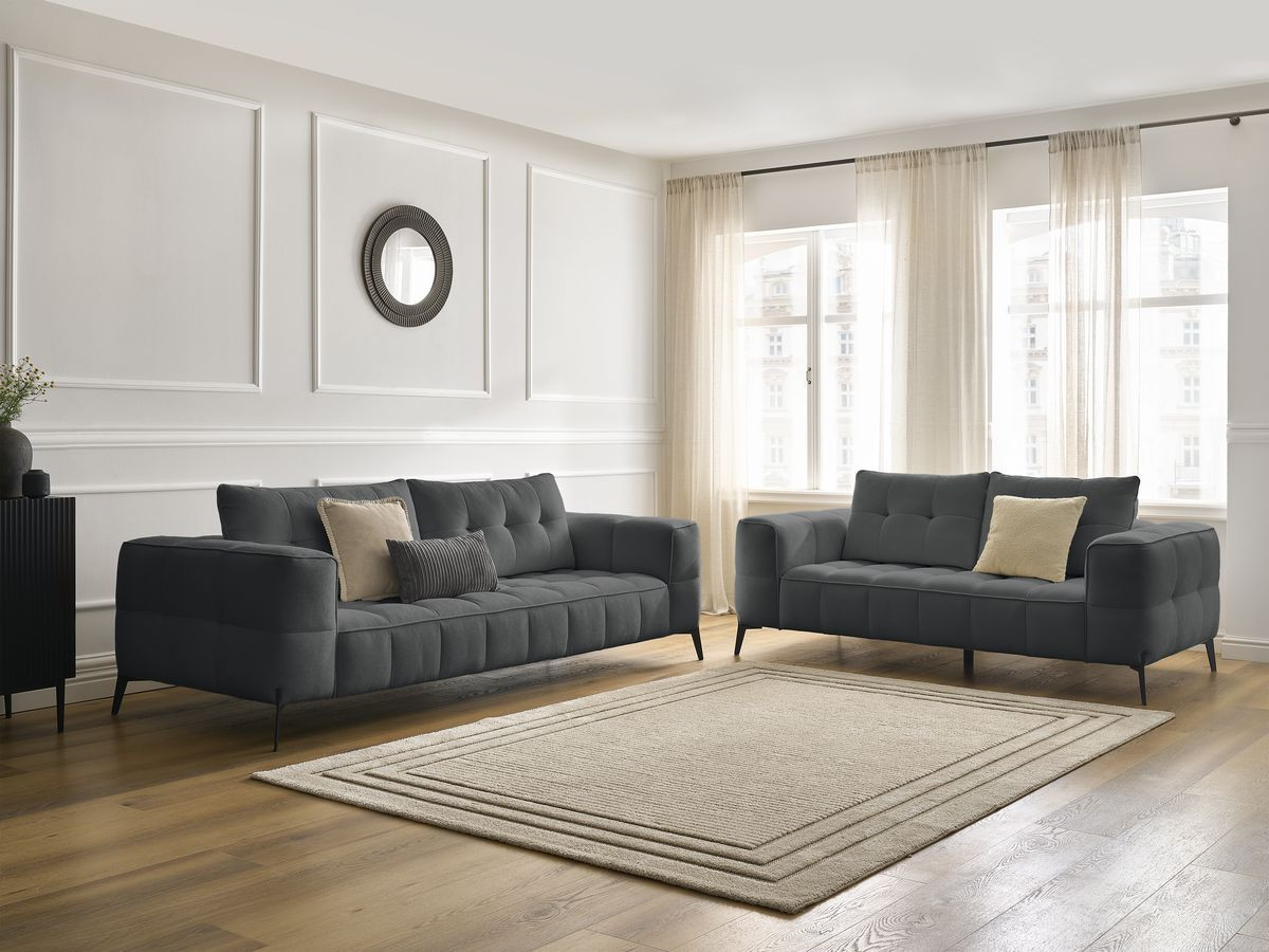 Ensemble canapé droit 3 + 2 places ANIS texturé gris foncé