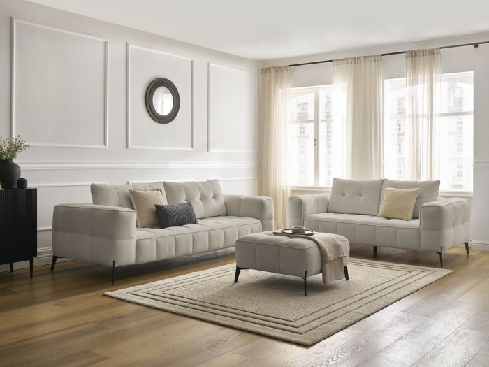 Ensemble canapé droit fixe 3 + 2 places ANIS tissu texturé avec pouf
