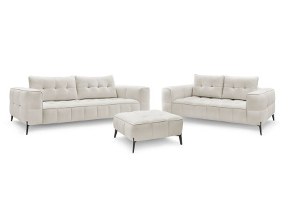 Ensemble canapé droit fixe 3 + 2 places ANIS tissu texturé avec pouf