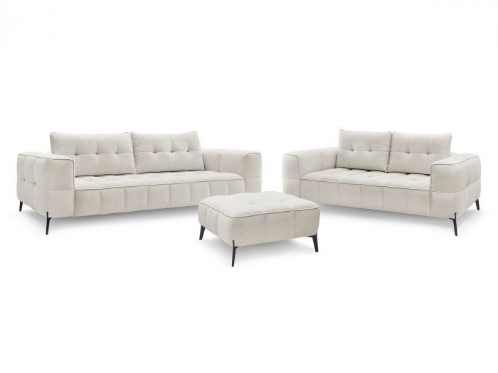 Ensemble canapé droit fixe 3 + 2 places ANIS tissu texturé avec pouf