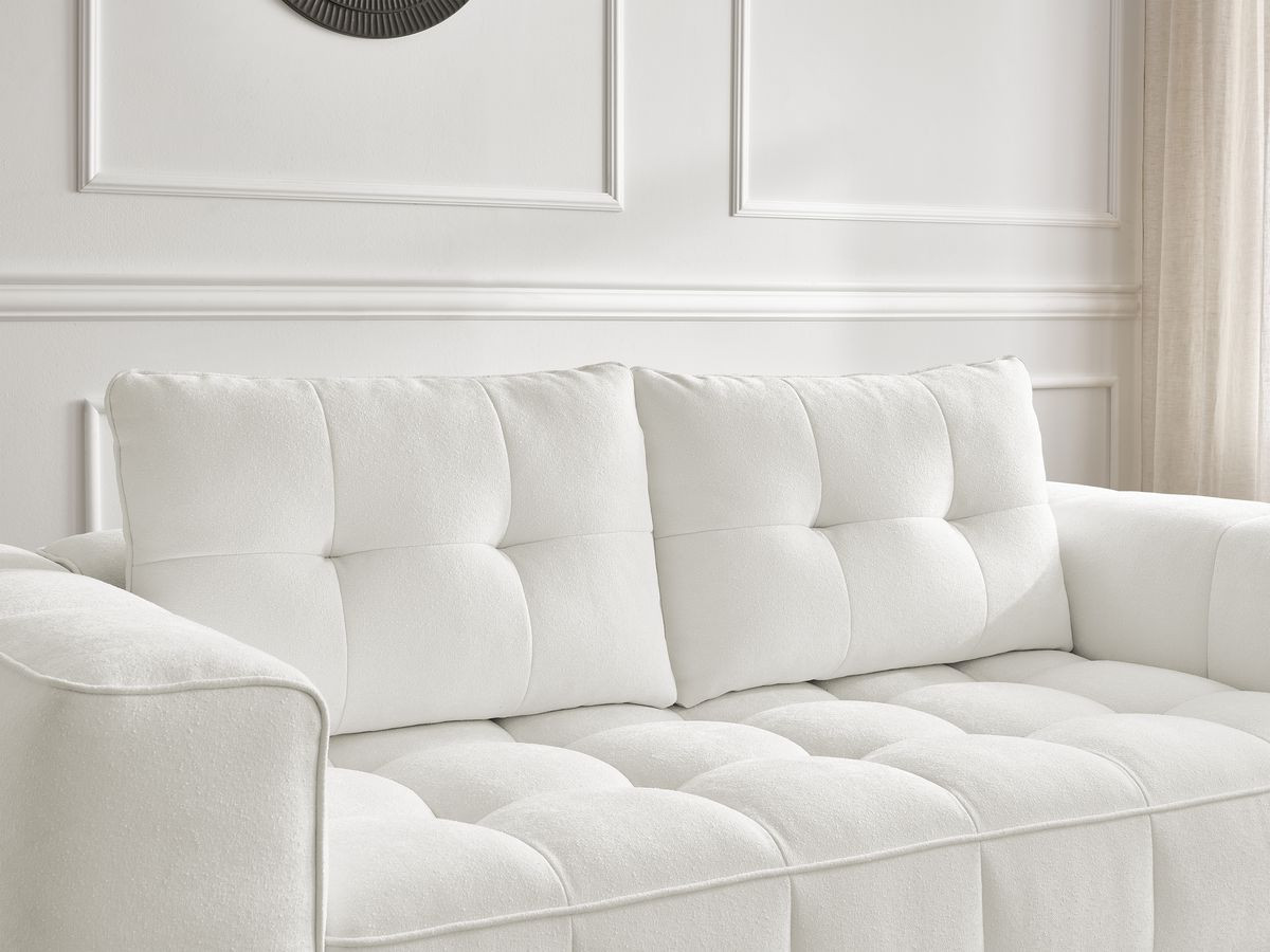 Ensemble canapé droit 3 + 2 places ANIS texturé avec pouf blanc — vue 5