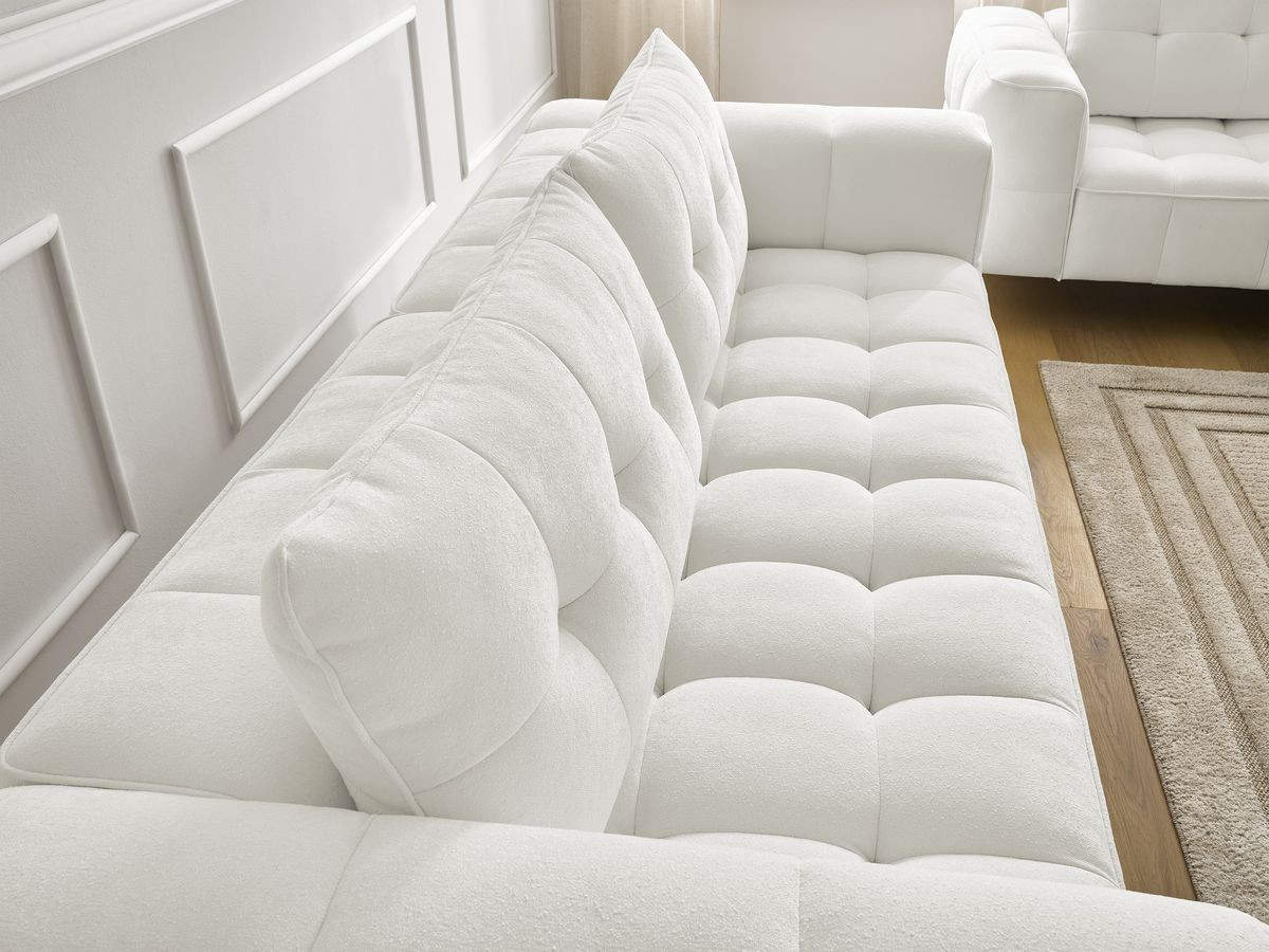 Ensemble canapé droit 3 + 2 places ANIS texturé avec pouf blanc — vue 6