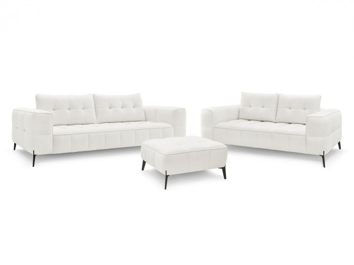 Ensemble canapé droit fixe 3 + 2 places ANIS tissu texturé avec pouf