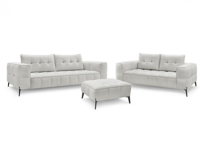 Ensemble canapé droit fixe 3 + 2 places ANIS tissu texturé avec pouf