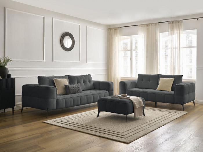 Ensemble canapé droit fixe 3 + 2 places ANIS tissu texturé avec pouf