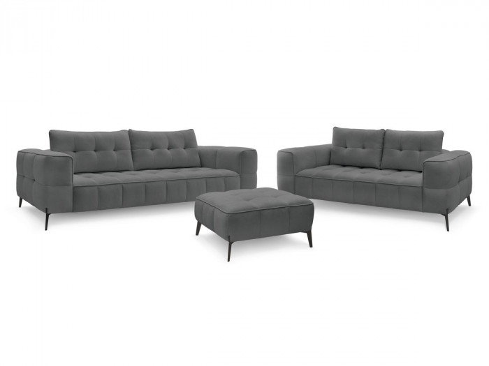 Ensemble canapé droit fixe 3 + 2 places ANIS tissu texturé avec pouf