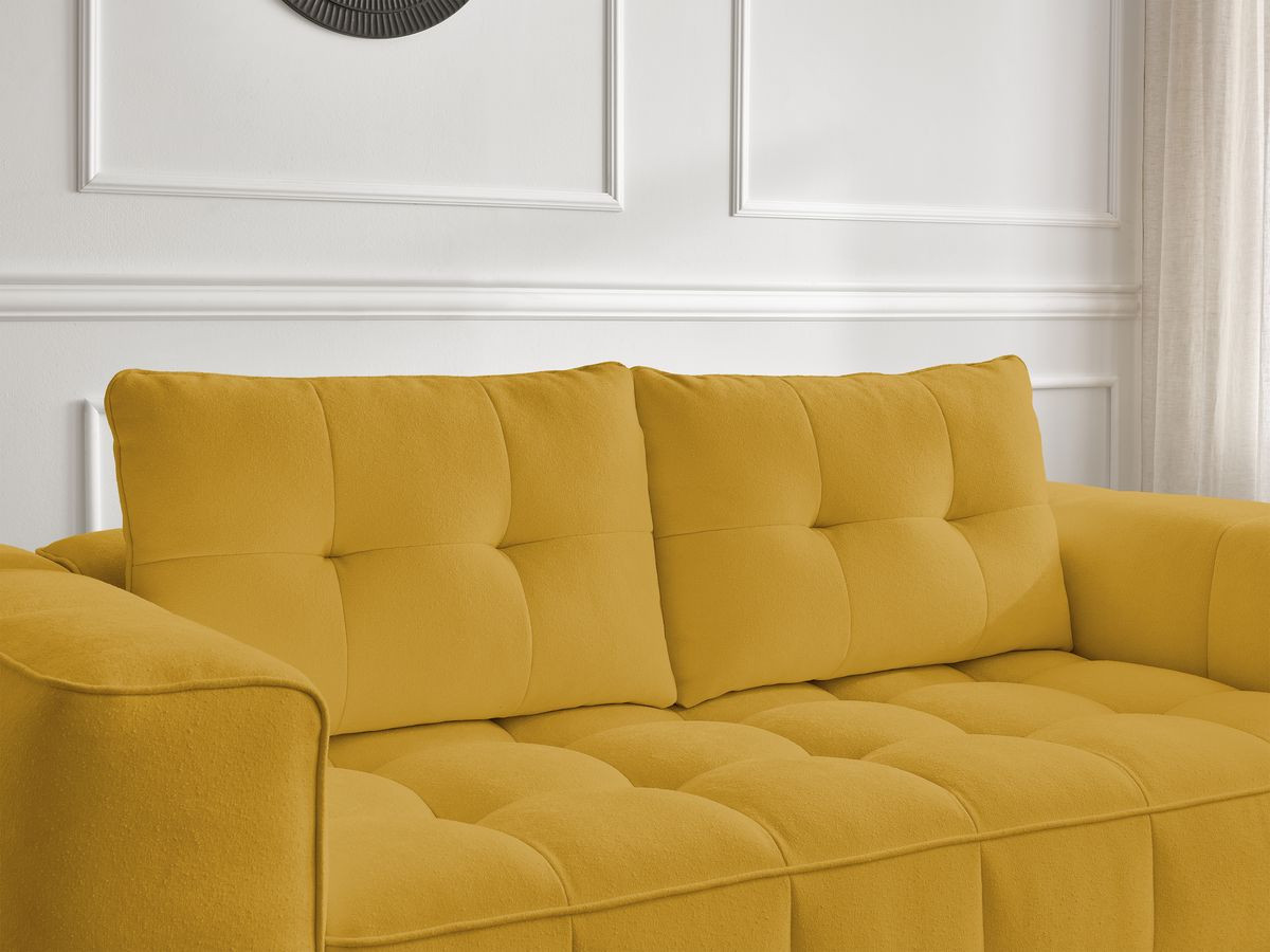 Ensemble canapé droit 3 + 2 places ANIS texturé avec pouf jaune — vue 5