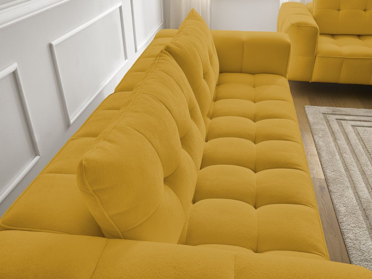 Ensemble canapé droit 3 + 2 places ANIS texturé avec pouf jaune — vue 6