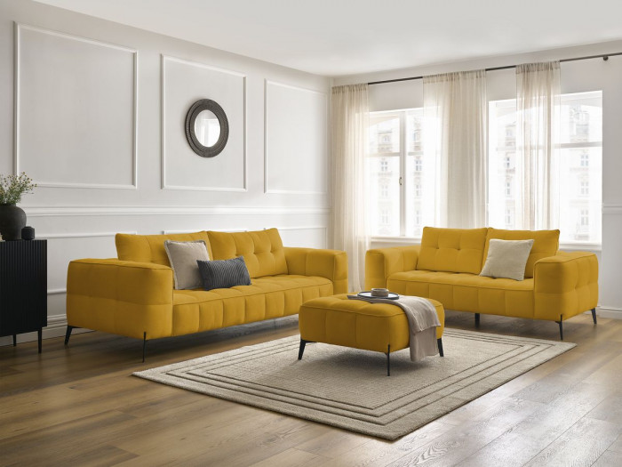 Ensemble canapé droit fixe 3 + 2 places ANIS tissu texturé avec pouf