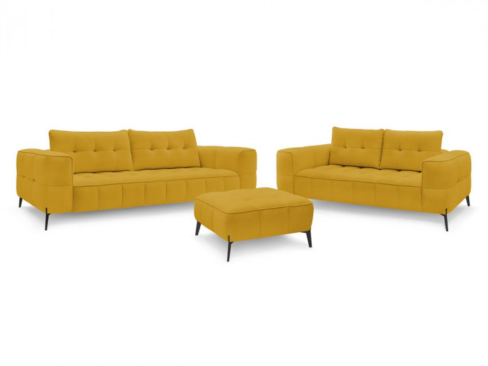 Ensemble canapé droit fixe 3 + 2 places ANIS tissu texturé avec pouf